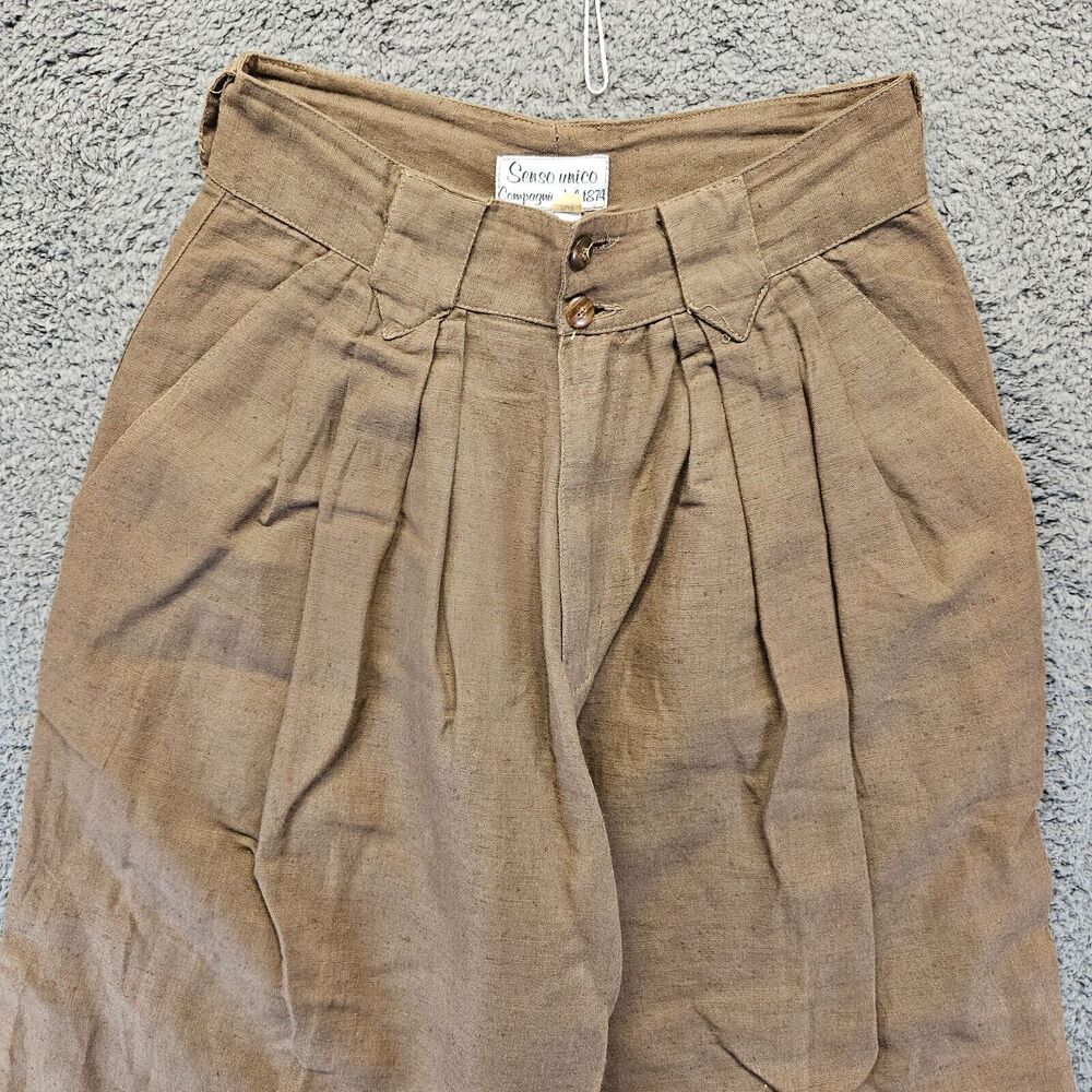 Senso Unico Pants Women Size Medium Brown Linen‎ High Rise Pleated Front - Picture 2 of 10